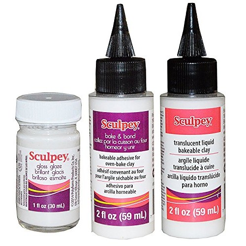 Sculpey Artist Set: 1 Fl Oz Gloss Glaze, 2 Fl Oz Bake and Bond Bak...