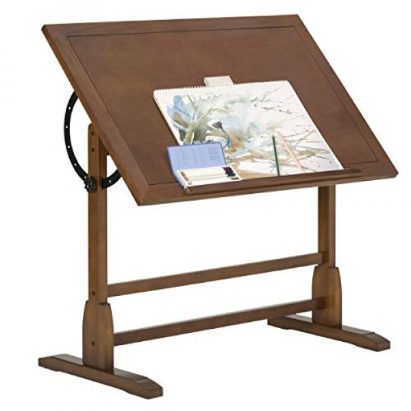 Vintage Rustic Oak Drafting Table, Top Adjustable Drafting Table C...