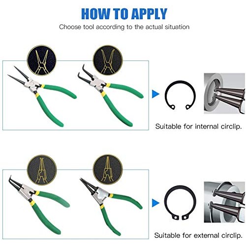 SDFSX 4 Pcs Snap Ring Pliers Set, 7-Inch Internal/External Snap Ri...