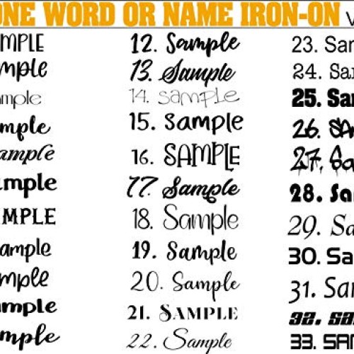 Name or Word -Custom Vinyl Iron On Decal Choose Your Color- One Wo...