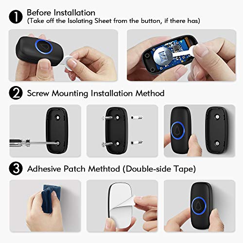 Doorbell, Waterproof Mini Wireless Doorbell 1,000ft Range Loud Eno...