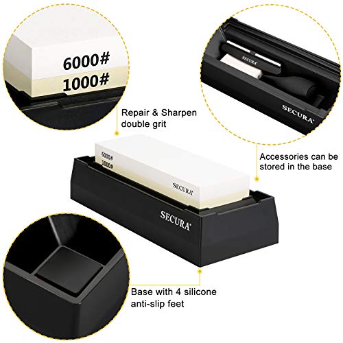 Secura Knife Sharpener, Premium Sharpening Stone 1000/6000 Kit | 2...