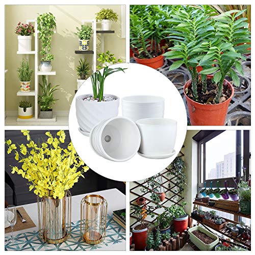 Plant Pots - 4.7 Inch Cylinder Ceramic Planters with Connected Sau...