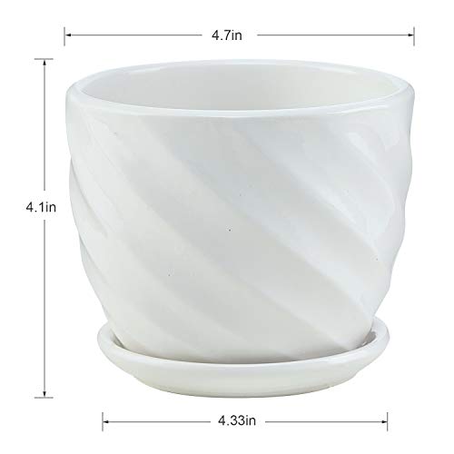 Plant Pots - 4.7 Inch Cylinder Ceramic Planters with Connected Sau...