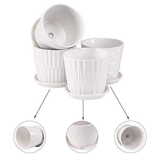 Plant Pots - 5.5 Inch Cylinder Ceramic Planters with Connected Sau...