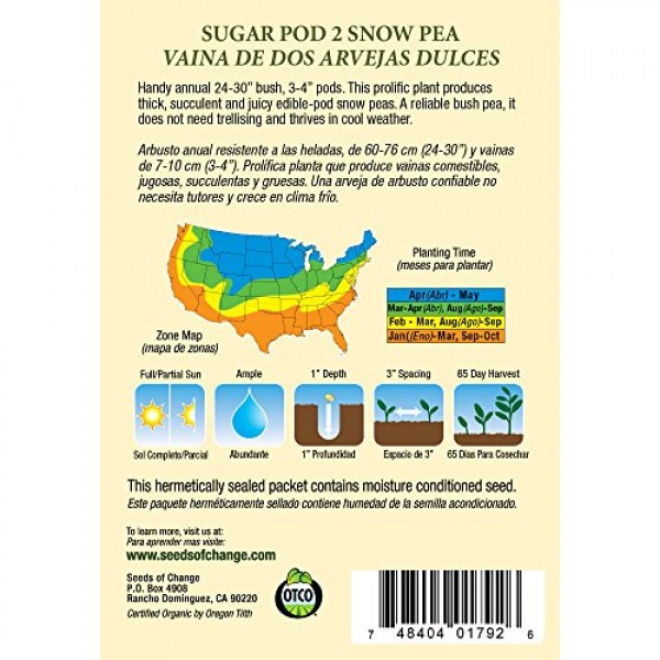 Seeds of Change 01792 Certified Organic Pea, Sugar Pod 2