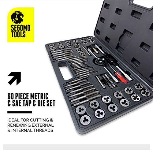Segomo Tools 60 Piece Metric & SAE Threading Tap & Die Tool Set wi...