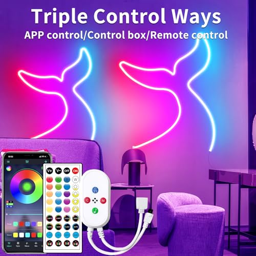 50ft RGB LED Rope Lights with Remote Control APP - 24V Waterproof ...