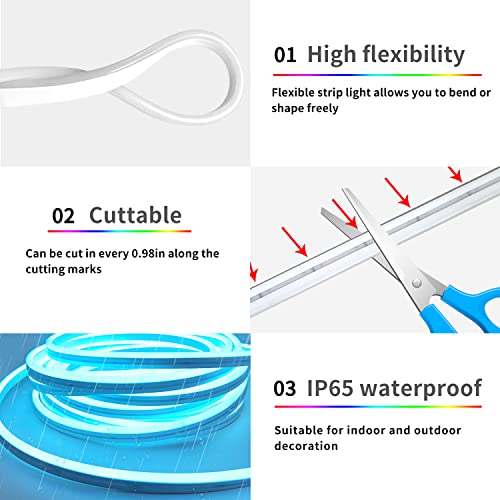 50ft RGB LED Rope Lights with Remote Control APP - 24V Waterproof ...