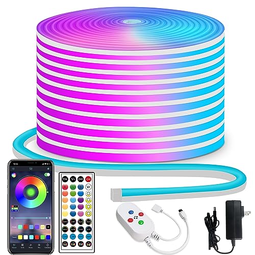 50ft RGB LED Rope Lights with Remote Control APP - 24V Waterproof ...