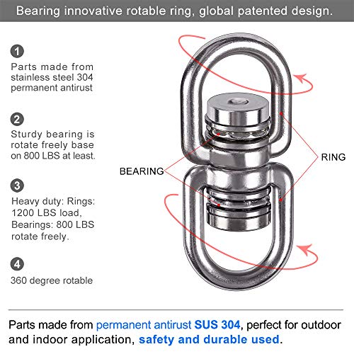 SELEWARE Bearing Swing Swivel with 2 Carabiners, 360° Rotational D...