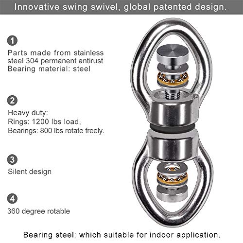 SELEWARE Silent Bearing Swing Swivel w/ 2 Carabiners,1200LB 360° R...