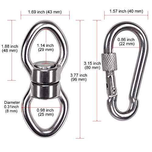 SELEWARE Silent Bearing Swing Swivel w/ 2 Carabiners,1200LB 360° R...