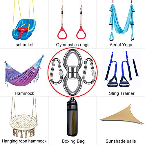 SELEWARE Silent Bearing Swing Swivel w/ 2 Carabiners,1200LB 360° R...