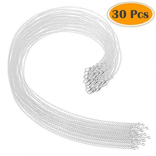 30 Pack Necklace Chain Silver Plated Necklace Chains Bulk Cable Chain Charms 