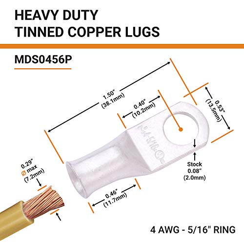 SELTERM 4 AWG 5/16 Stud 10 pcs. UL Marine Grade Wire Lugs, Batt...