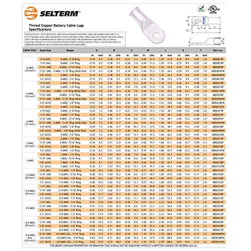 SELTERM 4 AWG 5/16 Stud 10 pcs. UL Marine Grade Wire Lugs, Batt...