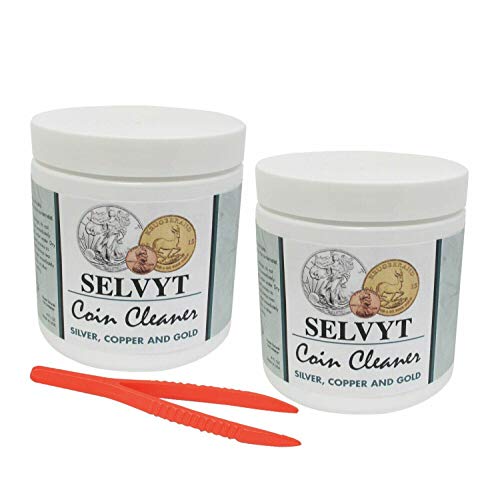 2-8oz Selvyt Coin Cleaner Silver Copper Gold Ezest Jar w/Tweezer Kit