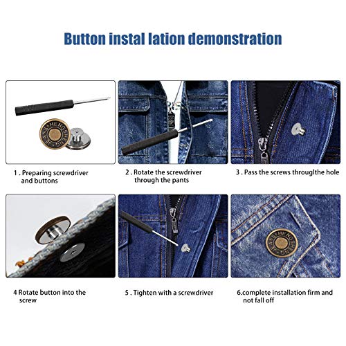 20psc Jeans Button Replacement, 20mm and 17mm Reusable Buttons for...