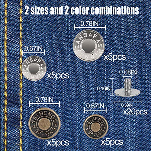 20psc Jeans Button Replacement, 20mm and 17mm Reusable Buttons for...