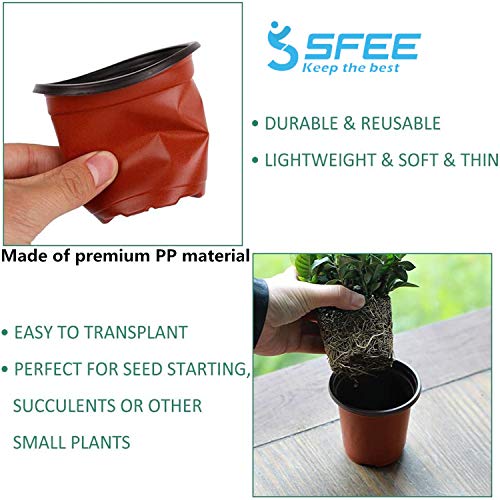Sfee 100 Pack Plant Nursery Pots 4 inch Plastic Plant Pots, Soft D...