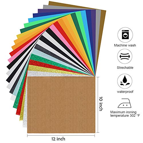 Iron on Vinyl Heat Transfer Vinyl 22pcs Includes 16pcs Assorted Co...