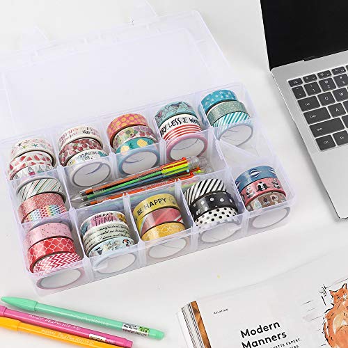 SGHUO 2 Pack Clear Plastic Washi Tape Storage Box, Jewelry and Cra...