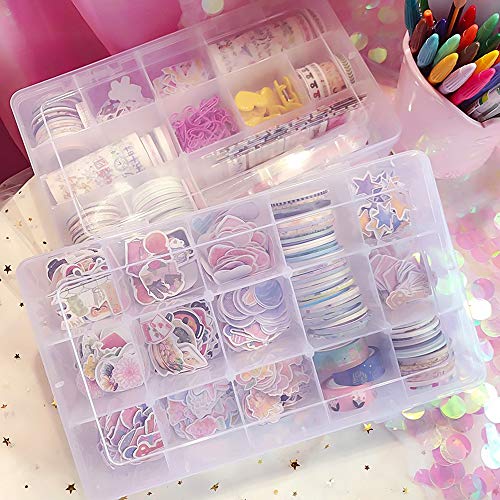 SGHUO 2 Pack Clear Plastic Washi Tape Storage Box, Jewelry and Cra...
