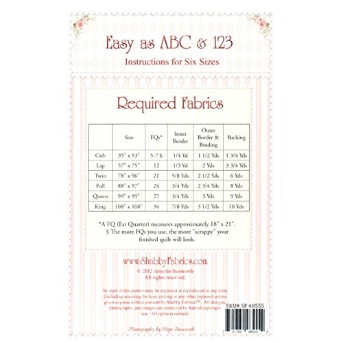 Easy as ABC & 123 Quilt Pattern, Fat Quarter Friendly, 6 Size Opti...