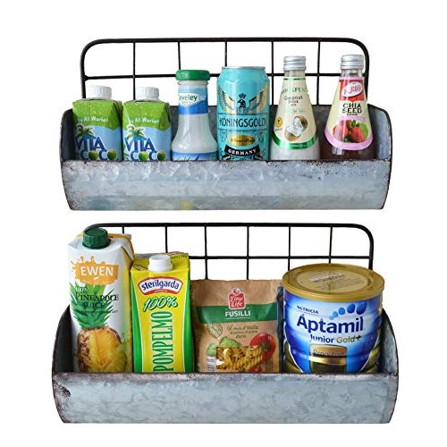 ShabbyDecor Galvanized Metal Industrial Wall Storage Holder, Set o...