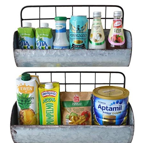 ShabbyDecor Galvanized Metal Industrial Wall Storage Holder, Set o...