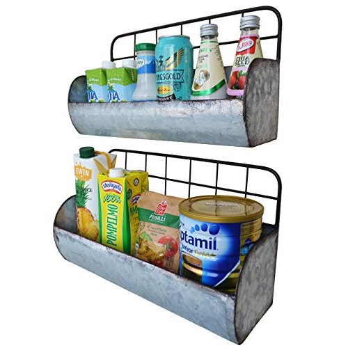 ShabbyDecor Galvanized Metal Industrial Wall Storage Holder, Set o...