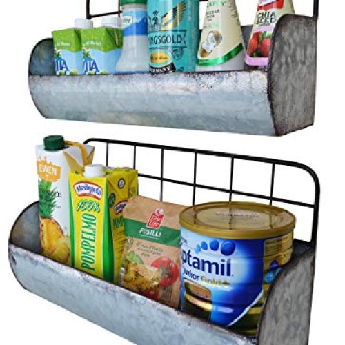ShabbyDecor Galvanized Metal Industrial Wall Storage Holder, Set o...