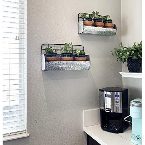 ShabbyDecor Galvanized Metal Industrial Wall Storage Holder, Set o...