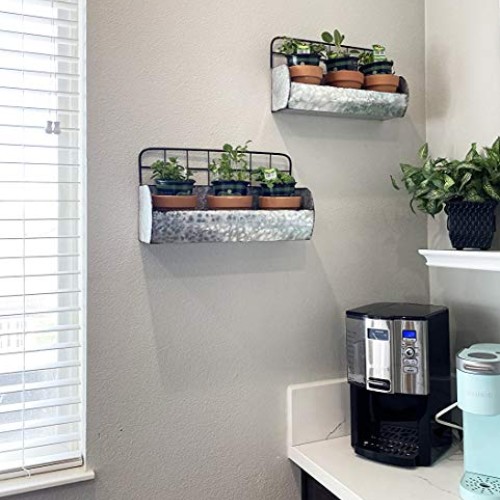 ShabbyDecor Galvanized Metal Industrial Wall Storage Holder, Set o...