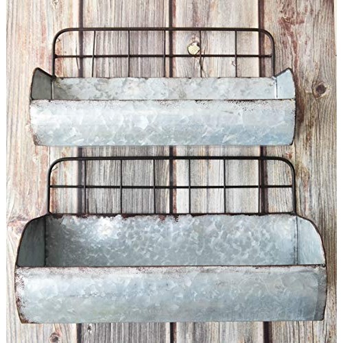 ShabbyDecor Galvanized Metal Industrial Wall Storage Holder, Set o...