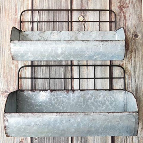 ShabbyDecor Galvanized Metal Industrial Wall Storage Holder, Set o...