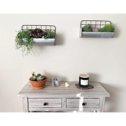 ShabbyDecor Galvanized Metal Industrial Wall Storage Holder, Set o...
