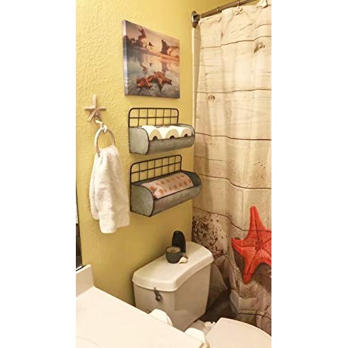 ShabbyDecor Galvanized Metal Industrial Wall Storage Holder, Set o...