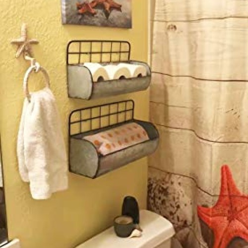 ShabbyDecor Galvanized Metal Industrial Wall Storage Holder, Set o...