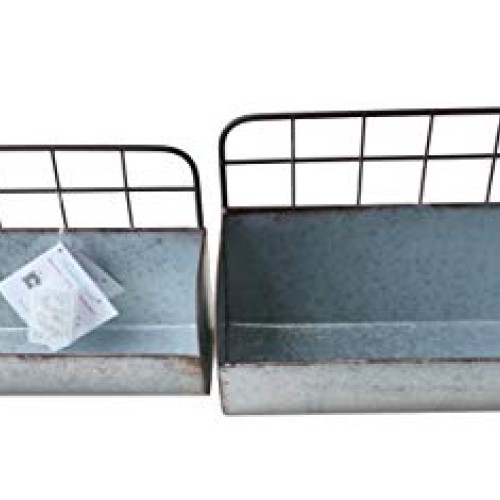 ShabbyDecor Galvanized Metal Industrial Wall Storage Holder, Set o...