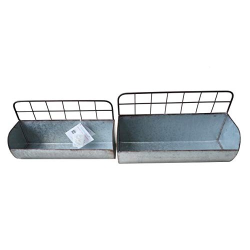 ShabbyDecor Galvanized Metal Industrial Wall Storage Holder, Set o...