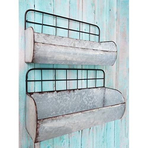 ShabbyDecor Galvanized Metal Industrial Wall Storage Holder, Set o...