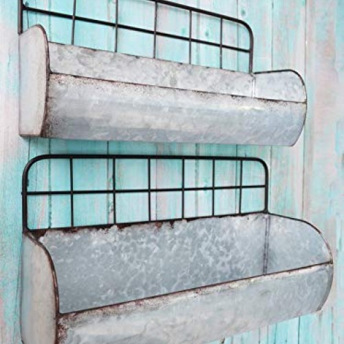 ShabbyDecor Galvanized Metal Industrial Wall Storage Holder, Set o...