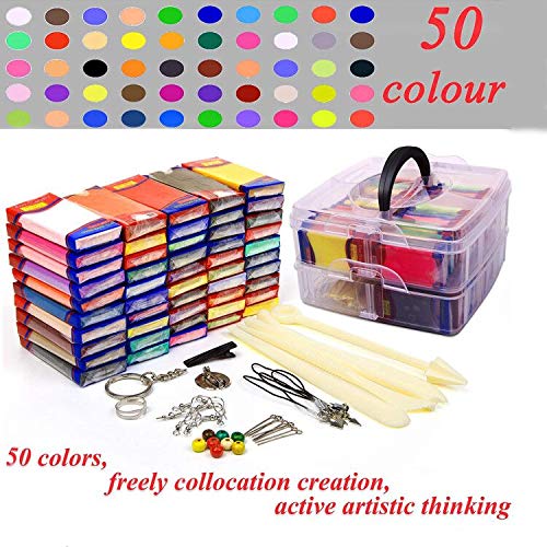 50 Colors Polymer Clay Starter Kit, SHANGCAI Oven Bake Clay DIY Co...