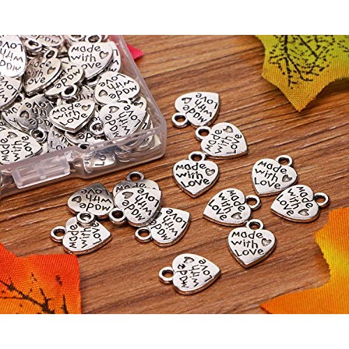 Shapenty 100PCS Mini Metal Beads Heart Shaped “Made with Love” Cha...