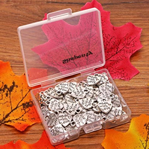 Shapenty 100PCS Mini Metal Beads Heart Shaped “Made with Love” Cha...