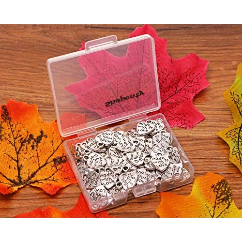 Shapenty 100PCS Mini Metal Beads Heart Shaped “Made with Love” Cha...