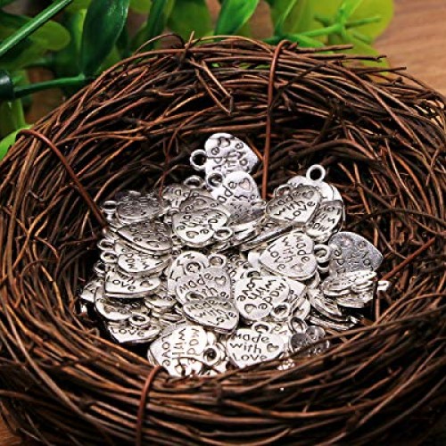 Shapenty 100PCS Mini Metal Beads Heart Shaped “Made with Love” Cha...