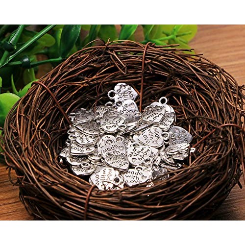 Shapenty 100PCS Mini Metal Beads Heart Shaped “Made with Love” Cha...